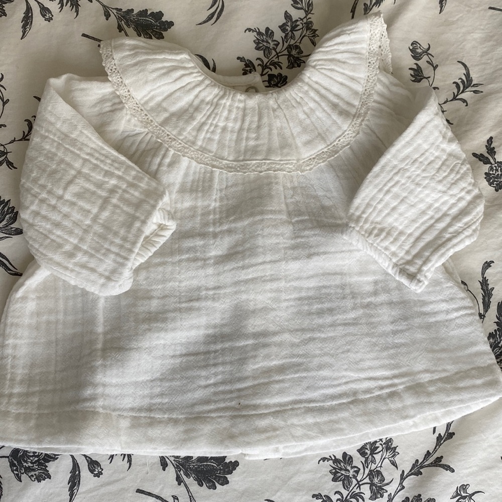Blouse, long sleeves, verbaudet, 1month, white, cotton gauze
